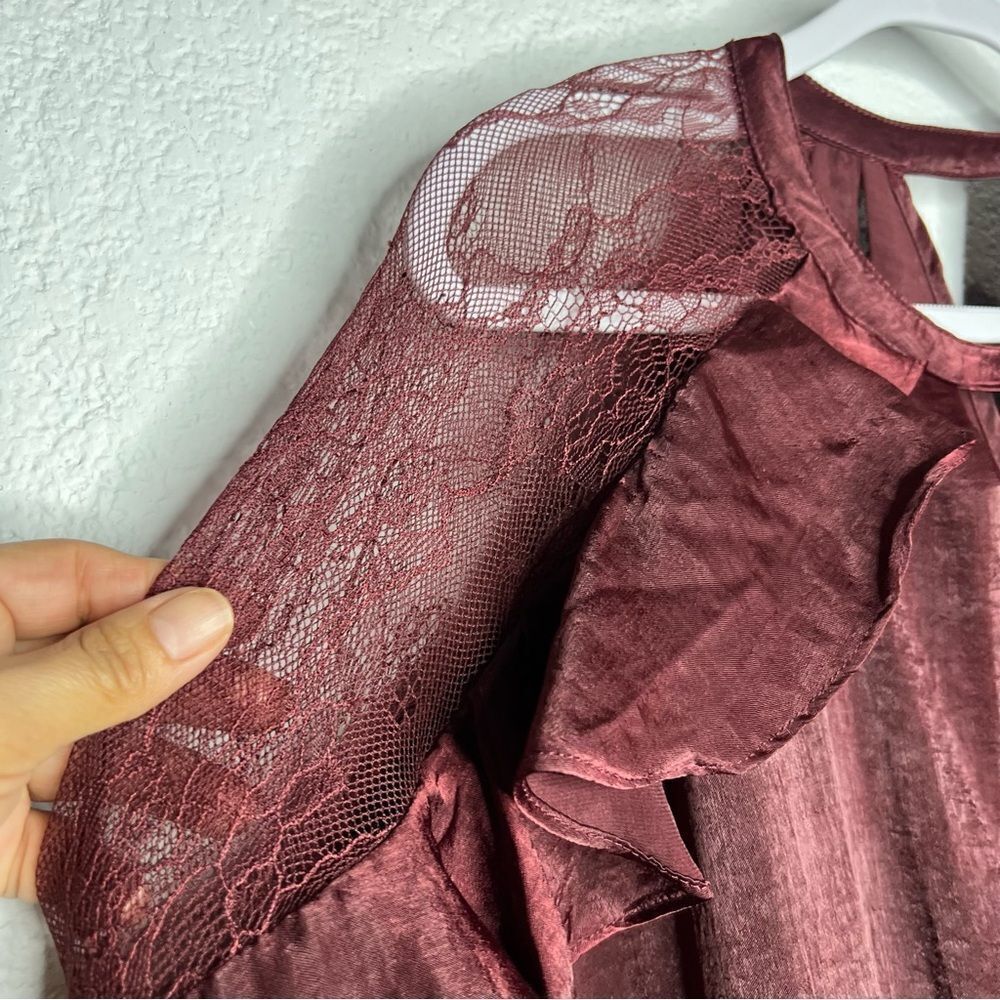 NEW Umgee Satin & Lace Long Sleeve Short Burgundy Holiday Party Dress Sz M - Picture 8 of 11
